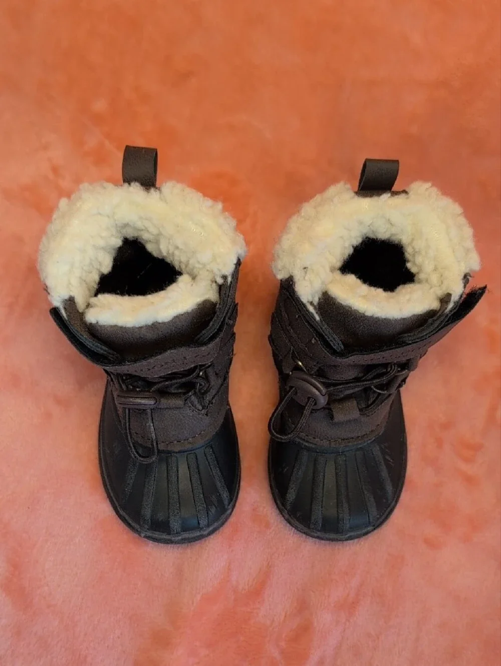 London Fog Kids Dark Brown Waterproof Winter Boots with Cream Sherpa Lining